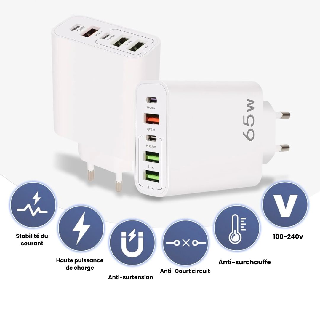 Chargeur Rapide 65W - 5 Ports